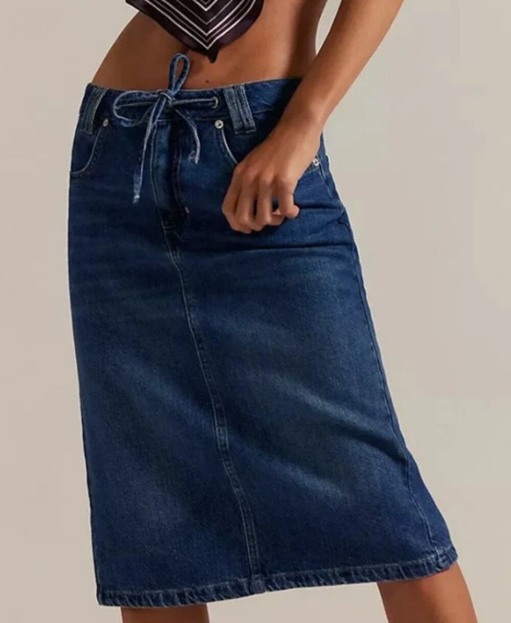 Free people We The Free Denim Midi Skirt Size 26 NWT Blue 100% Cotton Front Tie